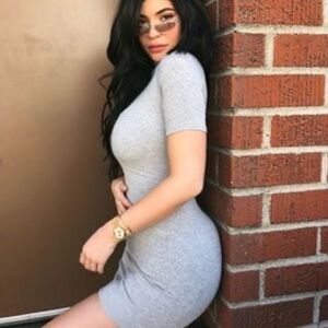 naked wardrobe Light Gray Short Sleeve Bodycon Mini Dress